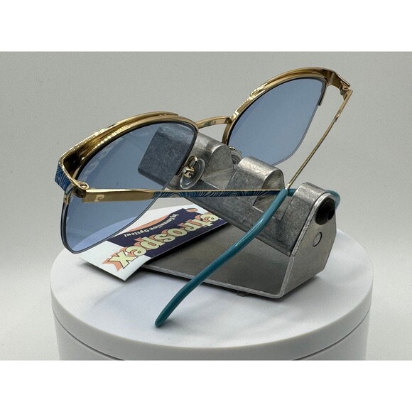 Vintage Oversize Sunglasses NOS Blue Lens Pierre Cardin Blue Swirl Frame Retro main image 6